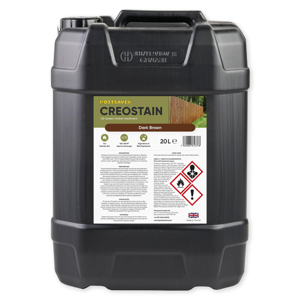 Creostain Creocote Oil-Based Wood Treatment | Creosote Substitute | Wood Stain And Preserver | Ideal For Fence Treatment | Low Odour | 20 Litres (Dark 5060685653378