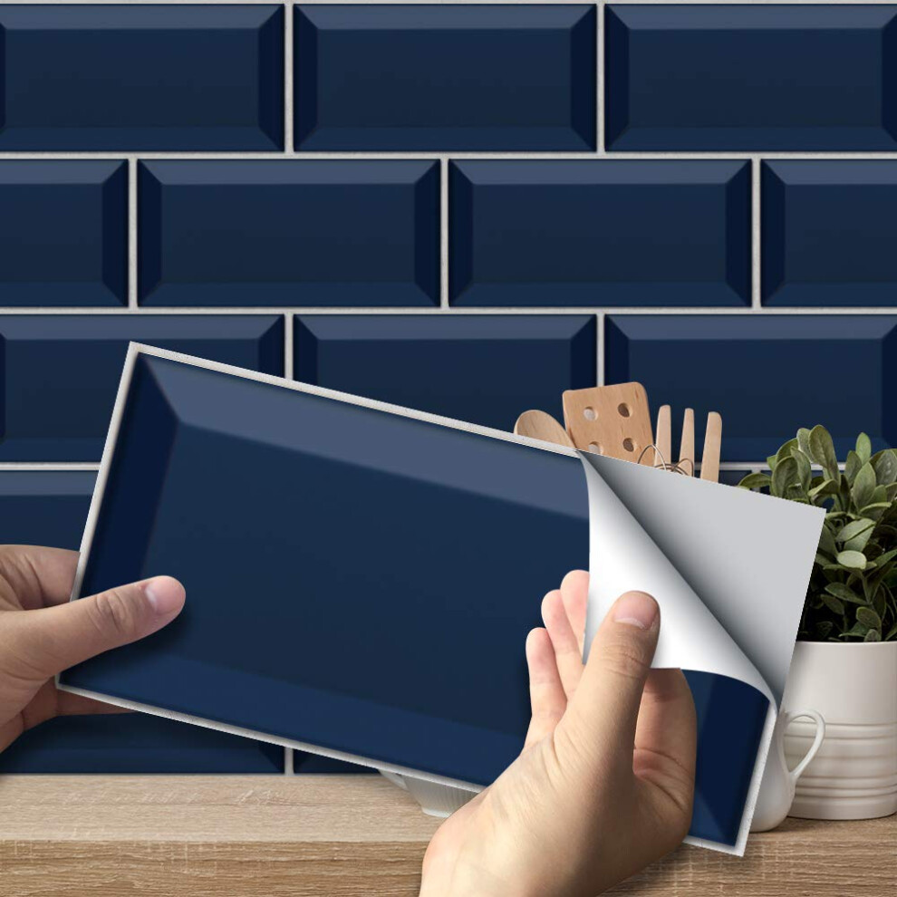 54Pcs Blue Tile Stickers Peel And Stick Self-Adhesive Vinyl Splashback Kitchen Decor Navy Blue, 20X10cm 748899336120