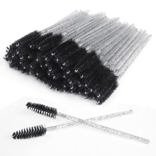 60 PCS Disposable Eyelash Brushes, Spoolies Eyebrow, Mascara Wands Applicator Lash Brushes Castor Oil Brush Cosmetic Makeup Tools(Crystal-black)