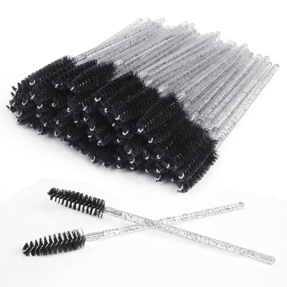 Swkj 60 Pcs Disposable Eyelash Brushes, Spoolies Eyebrow, Mascara Wands Applicator Lash Brushes Castor Oil Brush Cosmetic Makeup Tools(Crystal-Black)