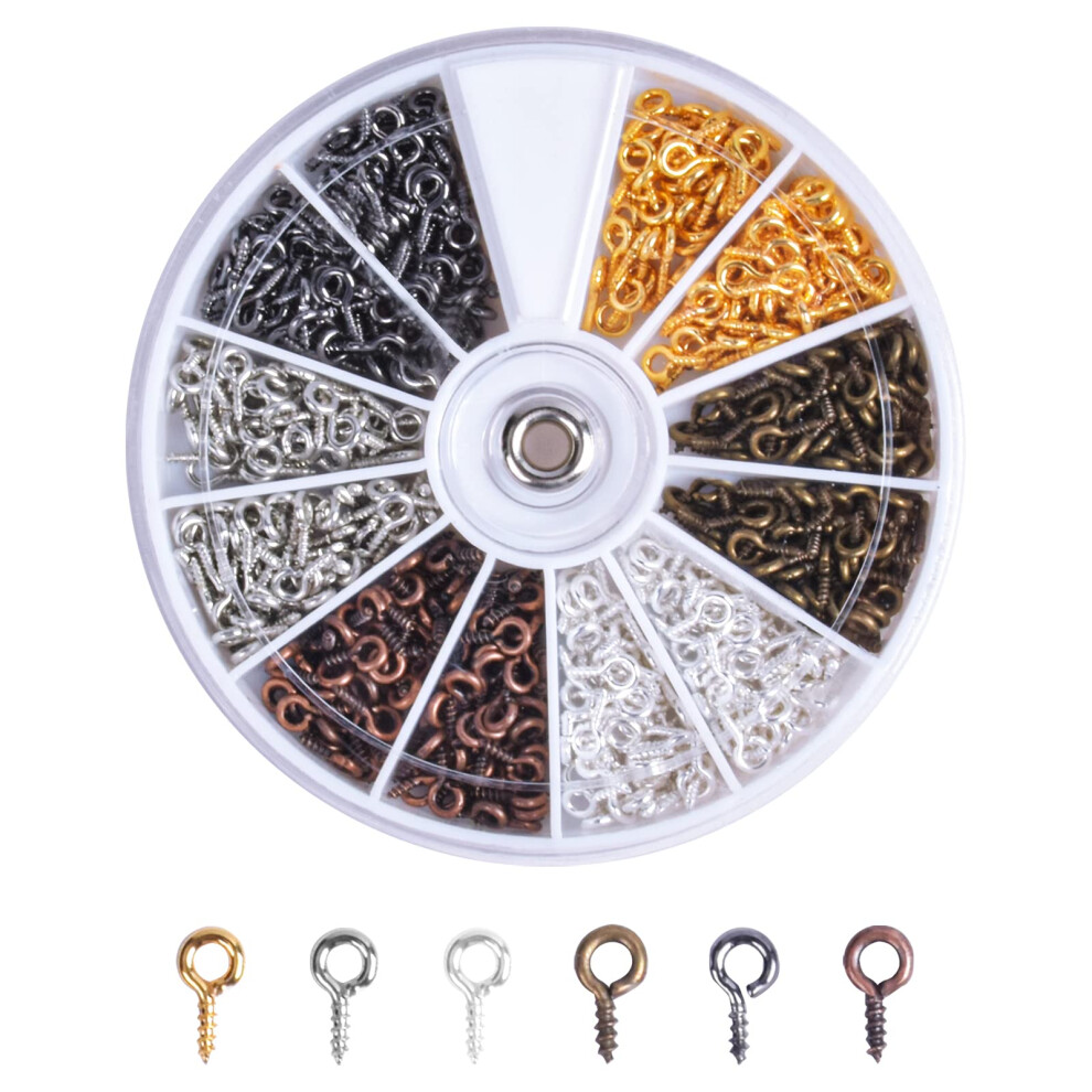 600 Pcs Small Screw Eye Pins Hooks, Eye Screw Hooks Eyelets Screw Threaded, Mini Mixed Color Eyepins Hooks, Metal Screw-In Hooks For Jewelry Making 5060978890398
