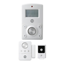 Mini Wireless Alarm Kit - 130 dB siren, Motion Detector, 4 digit PIN Code, Door Contact, Key Fob with 70 m range, Battery Powered