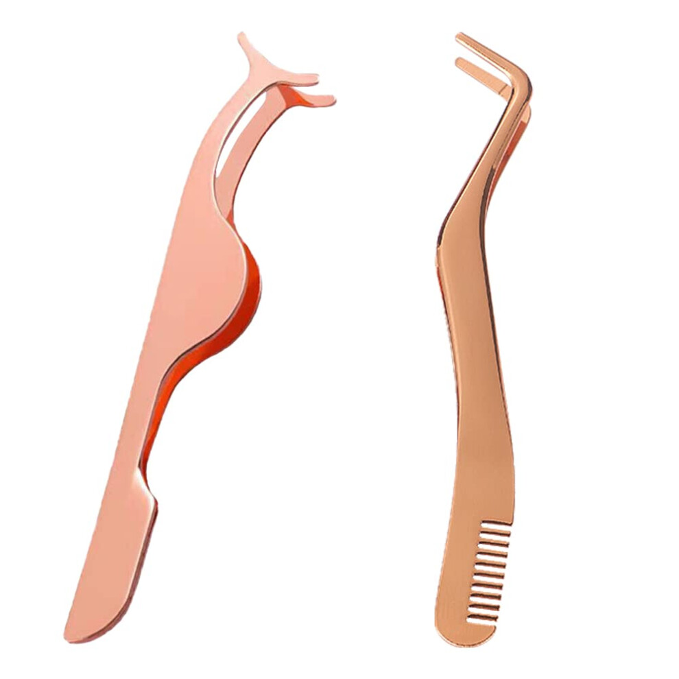 Kaifangya 2-Piece Set 2 In 1 Lash Tweezers Strip Lashes Eyelash Applicator Tweezers False Eyelashes Applicator Tool For Lash Clusters Application And Removal