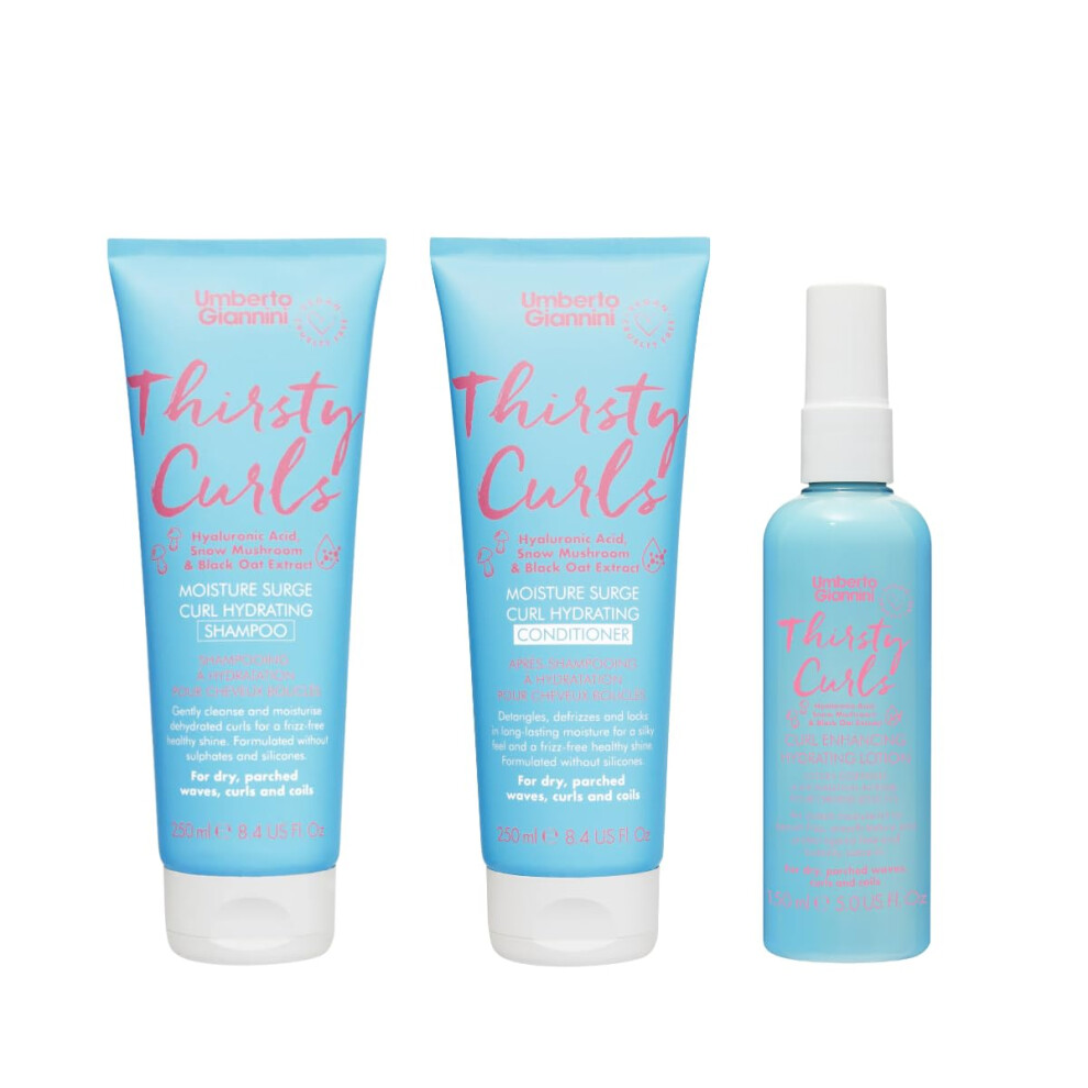 Umberto Giannini Thirsty Curls Curl Kit - Hydrating Shampoo & Conditioner, Overnight Treatment Mask & Curl Styling Lotion - For Dry & Dehydrated Curls, 860.0