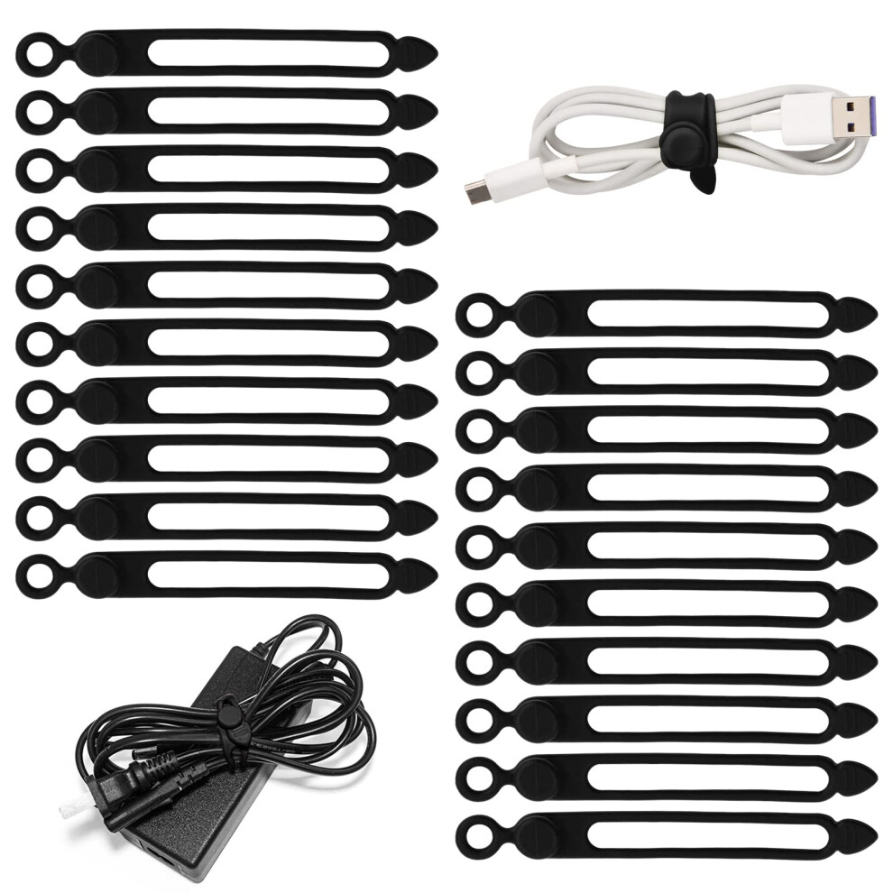 20Pcs Silicone Cord Organizer Straps Ties, Fastening Cable Ties Reusable Silicone Cord Wire Organizer 4 * 0.4In For Earphone, Phone Charger, Mouse, 5060992282209