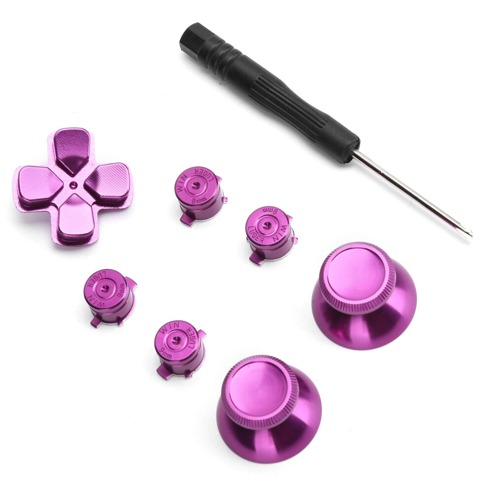 7Pcs Game Controller Aluminum Alloy Button Set,Game Controller Button Thumb Stick Analog Grip Button Replacement, For Ps4 Joystick Controller (Purple) Purple 7795221530483
