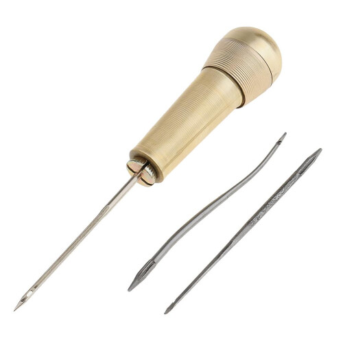 3 Needles Copper Handle Sewing Awl Hand Stitcher Shoe Repairing Tool