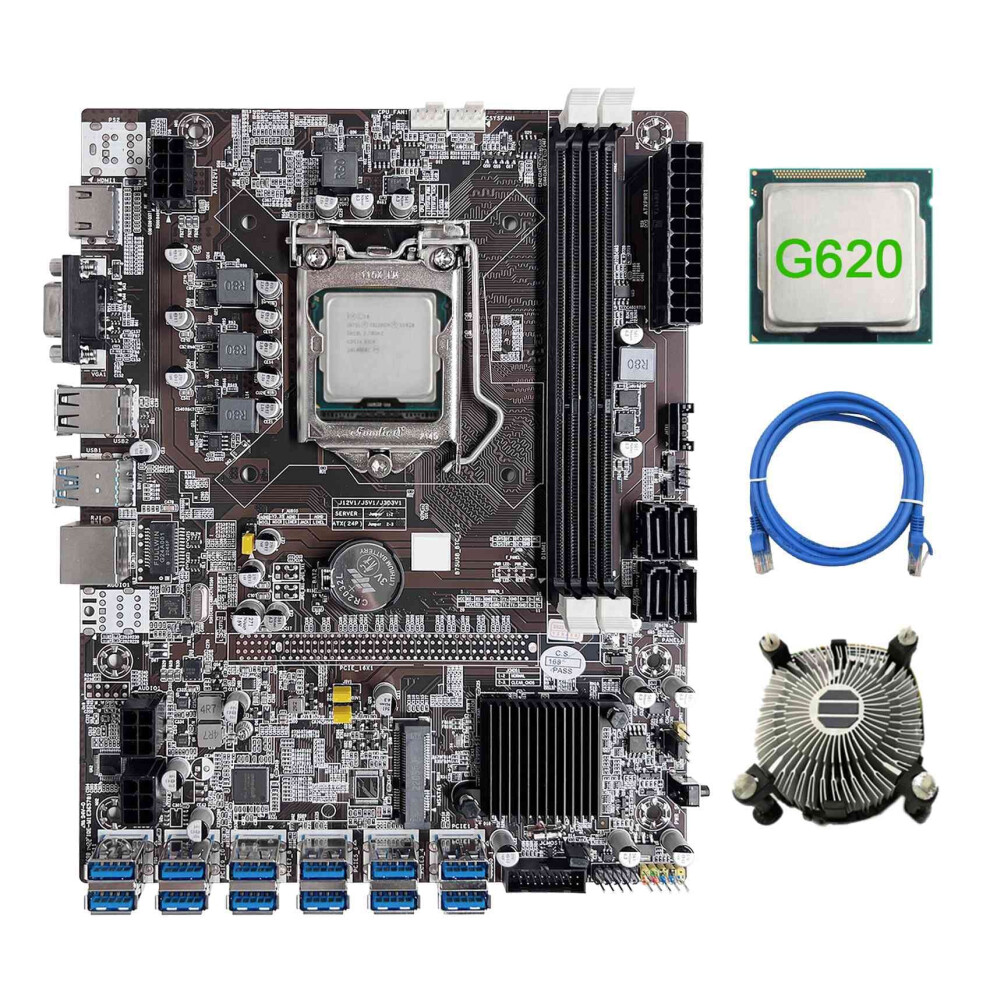 B75 12 Card Btc Mining Motherboard+G620 Cpu+Cooling Fan+Rj45 Network Cable 12Xusb3.0(Pcie) Slot Lga1155 Ddr3 Ram Msata 4712735978405