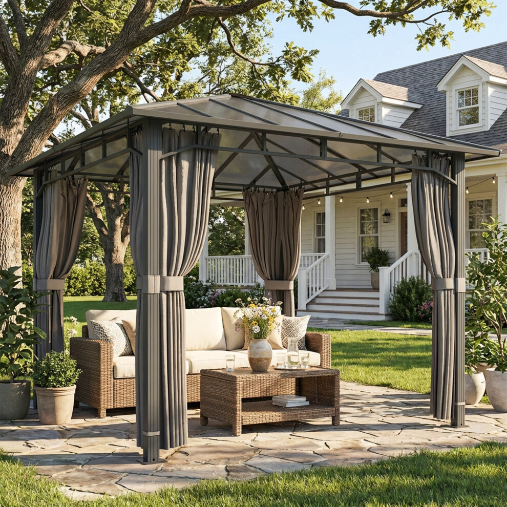 Outsunny 3 X 3 M Hardtop Gazebo With Pc Roof, Aluminium Frame, Tan