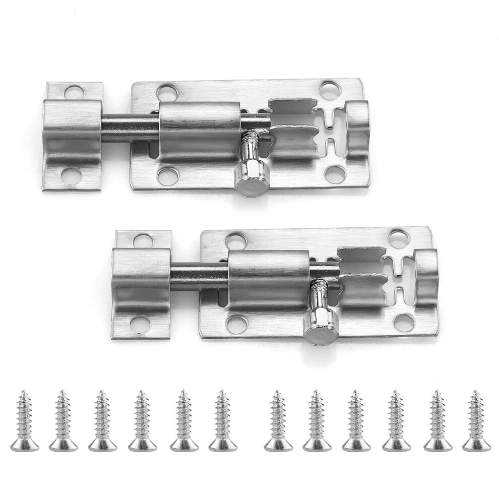 2 Pack Stainless Steel Sliding Bolt Latch Lock, 2 Inch (Silver)Ï¼ Door Bolts Lock Latch,Resistant Small Plate Latches For Securing Internal Doors For 736250835924