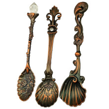 Vintage Classical Spoons Coffee Dessert Spoon Teaspoon 3 Pieces Copper