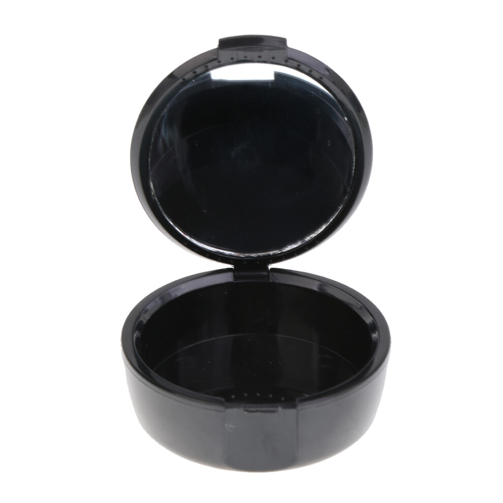 Plastic Denture Storage Box False Teeth Case Container with Mirror Bla