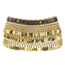 Ladies Belly Dance Wrap Belt Gold Coins Tassel Hip Scarf Costume White