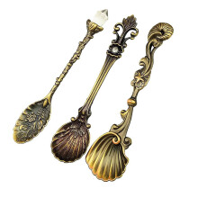 Vintage Classical Spoons Coffee Dessert Spoon Teaspoon 3 Pieces Bronze