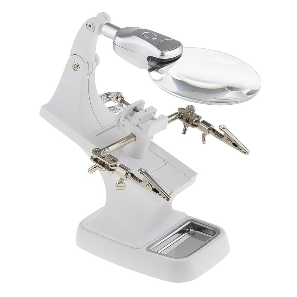 Helping Hand Tool 3X 4.5X Magnifying Glass LED Clips Soldering Magnifi