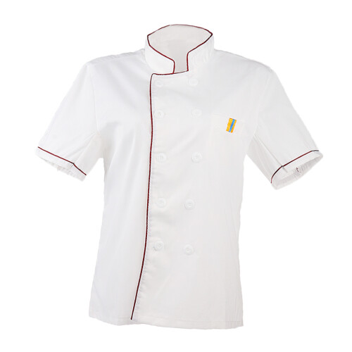 Men Women   Single Breasted Cook Short Sleeve Coat   M Red