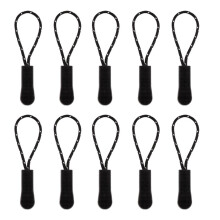10Pcs Plastic Zipper Pull Cord Zip Puller Slider for Clothes Bags Blac