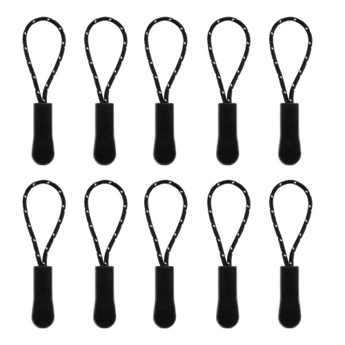 10Pcs Plastic Zipper Pull Cord Zip Puller Slider for Clothes Bags Blac