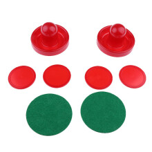 Sets of Two Air Hockey Pushers Strikers Goalies Plus Four Pucks M Red
