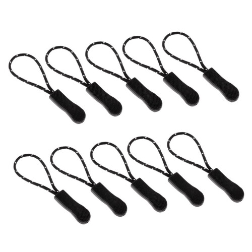 10Pcs Plastic Zipper Pull Cord Zip Puller Slider for Clothes Bags Blac 1