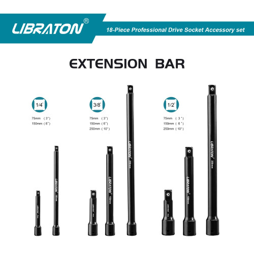 Extension Bars, 3/8 1/2 1/4 Set, Spanner, Socket Adapters, Universal Joints, Impact Coupler, Professional Socket Accessories, Cr-V 1