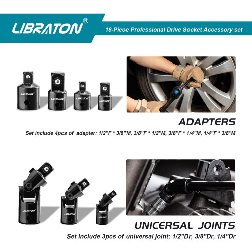 Extension Bars, 3/8 1/2 1/4 Set, Spanner, Socket Adapters, Universal Joints, Impact Coupler, Professional Socket Accessories, Cr-V 2