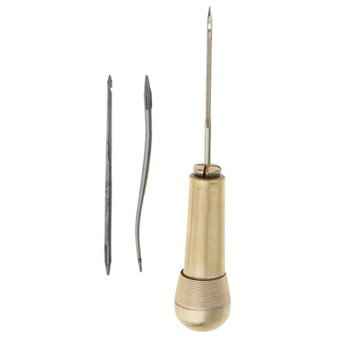 3 Needles Copper Handle Sewing Awl Hand Stitcher Shoe Repairing Tool 1