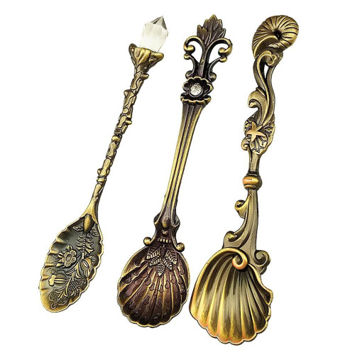 Vintage Classical Spoons Coffee Dessert Spoon Teaspoon 3 Pieces Bronze 1
