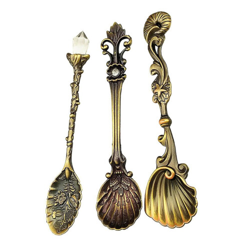 Vintage Classical Spoons Coffee Dessert Spoon Teaspoon 3 Pieces Bronze 2