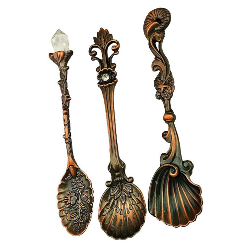 Vintage Classical Spoons Coffee Dessert Spoon Teaspoon 3 Pieces Copper 1