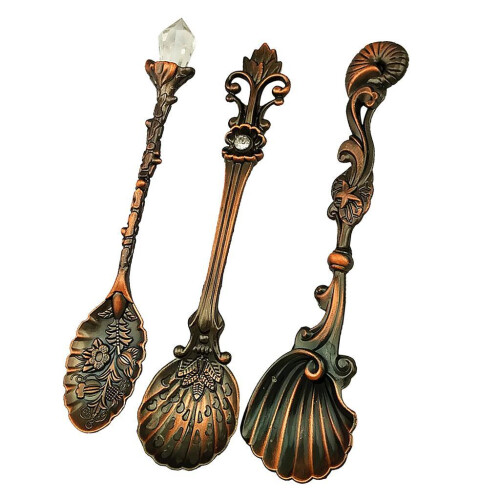 Vintage Classical Spoons Coffee Dessert Spoon Teaspoon 3 Pieces Copper 2