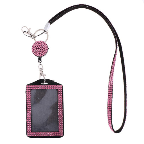 Rhinestone Lanyard with Retractable Reel Vertical ID Badge Holder Deep 1