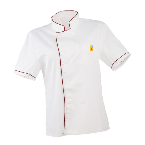 Men Women   Single Breasted Cook Short Sleeve Coat   M Red 1
