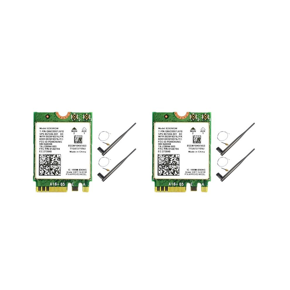 2X Ac8265 Wifi Card+6Db Antenna Network Adapter For Jetson 300Mbps+867Mbps 2.4Ghz 5Ghz Dual Band Ngff Bt4.2 Module 4713800753927
