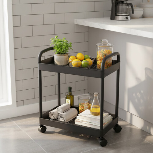 (2 Tier) Mobile Storage Cart with Wheels for Kitchen & Bathroom 1