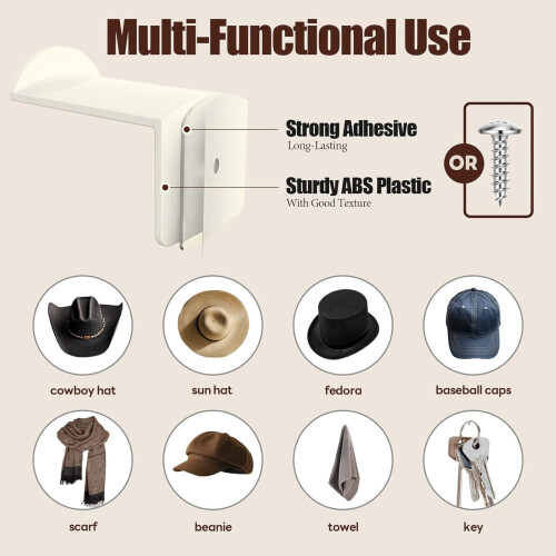 (White, 4PCS) Cowboy Hat Wall Rack - Space Saving Organizer 2