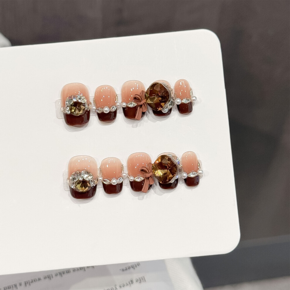 Penghui-Toys (Xs) Pearl Bowknot Ombre Press On Nails - 10Pcs