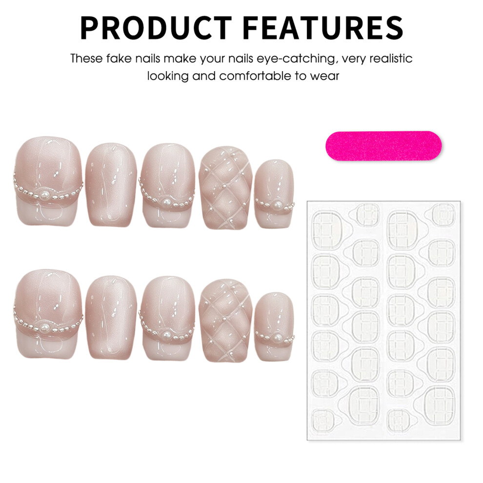 Penghui-Toys Pink (Ultra Short Ladder) Cat Eye False Nails - Reusable & Charming
