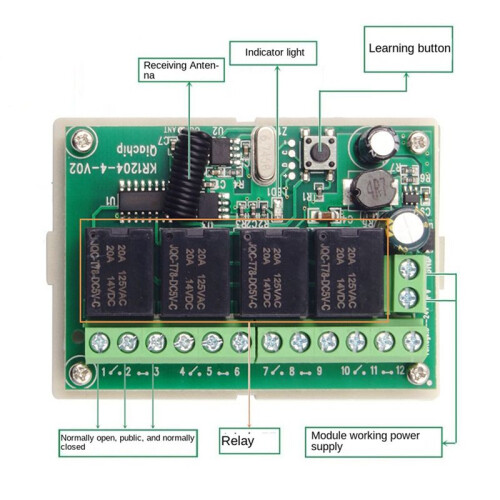 6X DC12V 24V 4CH Remote Control  433M Receiving Control Four-Way Relay Module 2