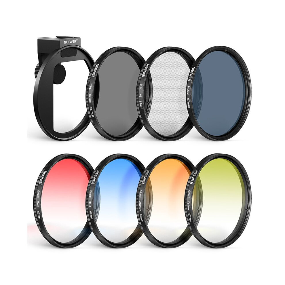 Neewer Filter Set Of 7 Threaded Cell Phone Clip 67Mm Filter Set Of 7 Cpl Gradient Star Filter Nd32 Lens Clip Expansion Light 4713908227511