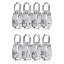 8PCS Single Pulley Block M15 Stainless Steel Small Pulley Roller for Rope Cord in Outdoor 360Swivel Silver Pulley