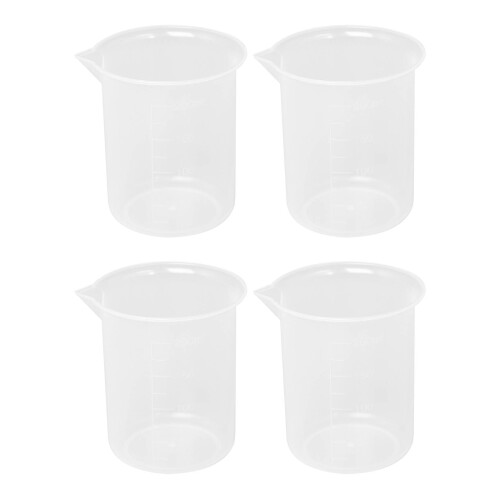 Kitchen Lab Graduated Beaker Clear Plastic Measuring Cup Thicken with Cap Measuring Jug 200ML 4Pcs