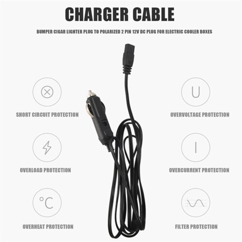 2m 12V Replacement Car Cooler Box Fridge Cigarette Lighter 2 Pin Charger Cable 2