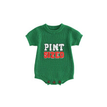 (6-9 Months, Green) Baby Girls Boys Sweater Rompers Ireland Clothes Letter Embroidery Crew Neck Short Sleeve Bodysuits Jumpsuits