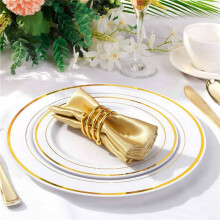 Gold Plastic Plates - 50 Dinner Plates and 50 Salad Plates Party Plastic Plates Disposable Plates for Party