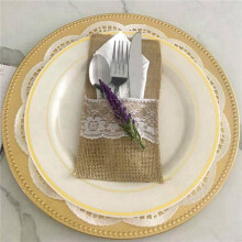 200Pc Burlap Lace Cutlery Pouch Rustic Wedding Tableware Knife Fork Holder Bag Hessian Jute Table Decoration Accessories