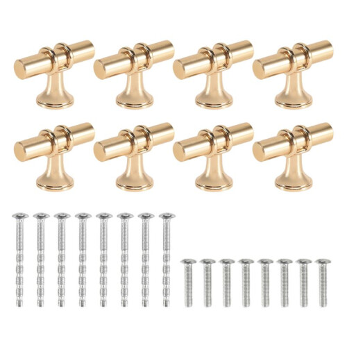 8 Packs Champagne Gold Cabinet Knobs Drawer Knobs Euro T Bar Cabinet Handles Modern Knobs for Cabinets and Drawers 1