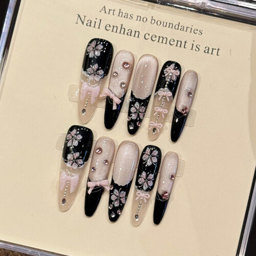 (M) 10PCS Flash Cat Eye False Nails for Women