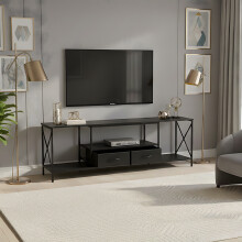 160cm TV Stand with Fabric Drawers, Black
