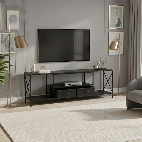 Living And Home 160cm TV Stand with Fabric Drawers, Black